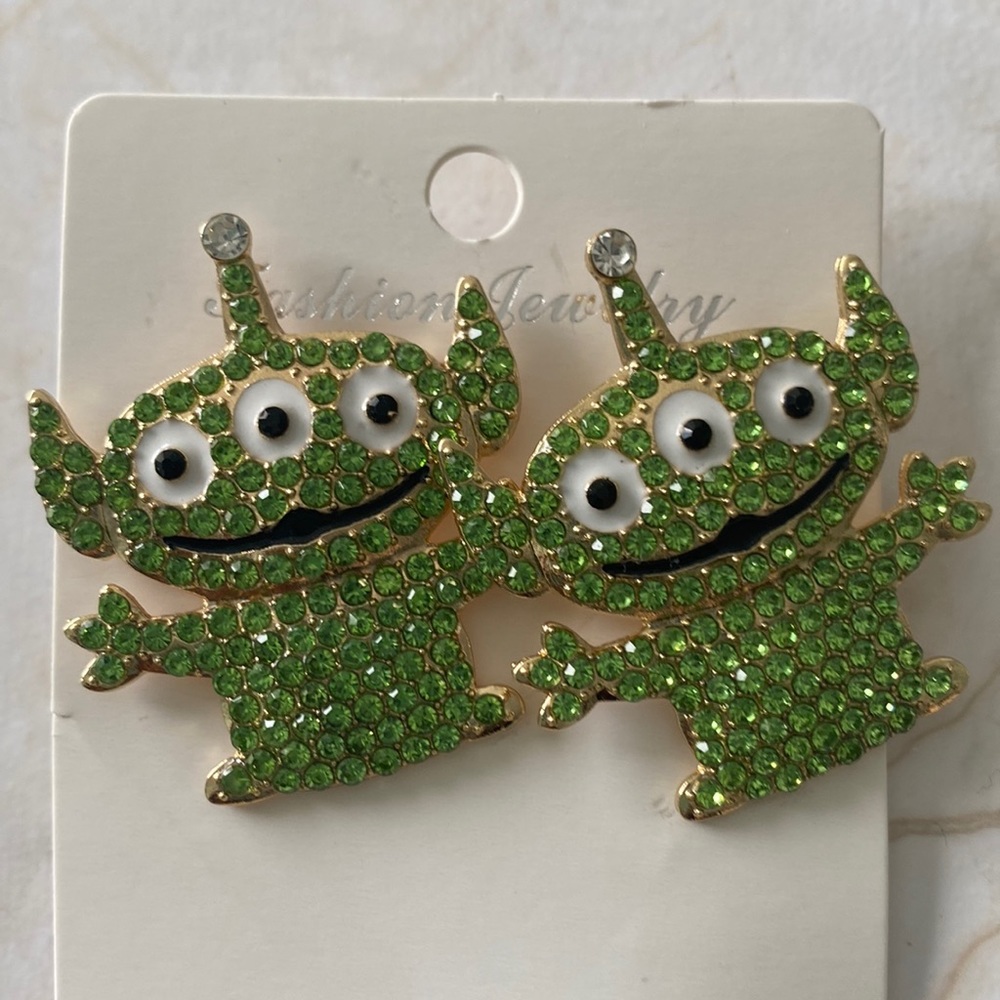 Disney toy story green alien rhinestone earrings